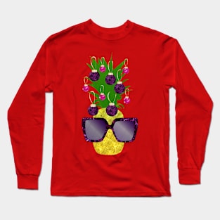 Purple Pineapple Christmas with Glasses Long Sleeve T-Shirt